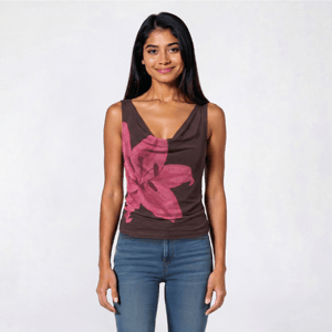 Juniors Pink Rose Mesh Floral Placement Drape Neck Tank Top